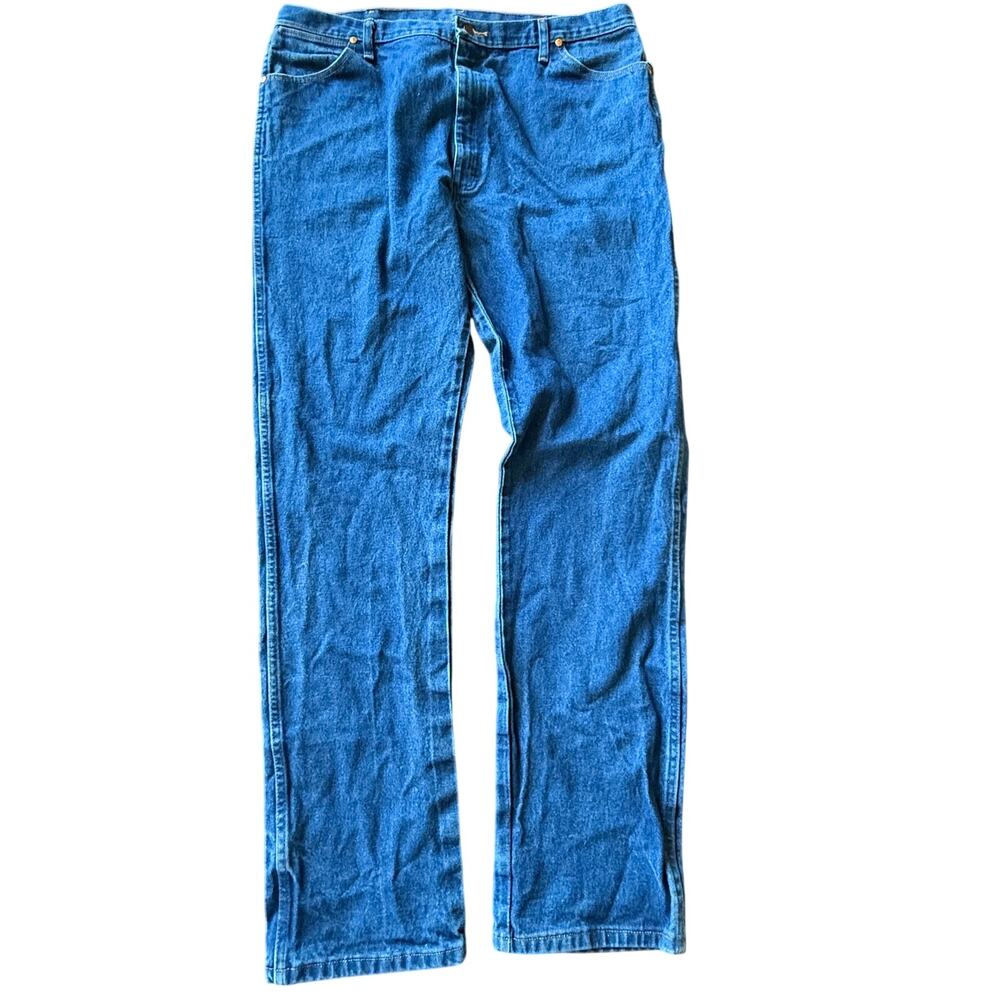 Wrangler Mens 13MWZ Straight Leg Jeans 42X36 Blue Denim Western Relaxed Cowboy